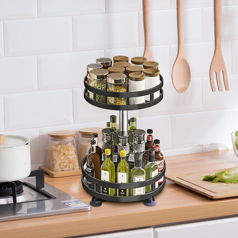 FlavorWheel Two-Level Rotating Spice Rack for Effortless Kitchen Organization