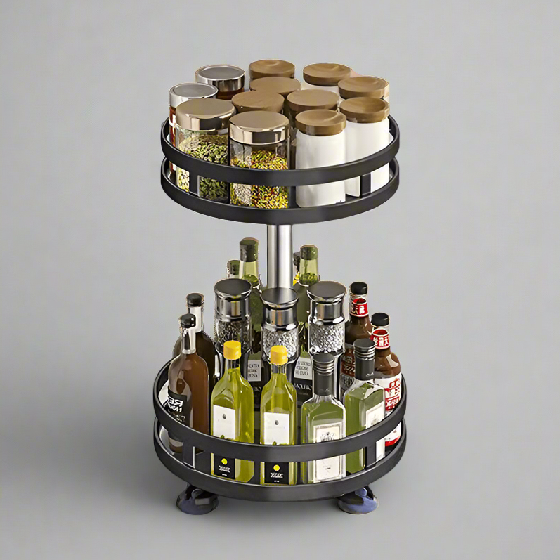 FlavorWheel Two-Level Rotating Spice Rack for Effortless Kitchen Organization