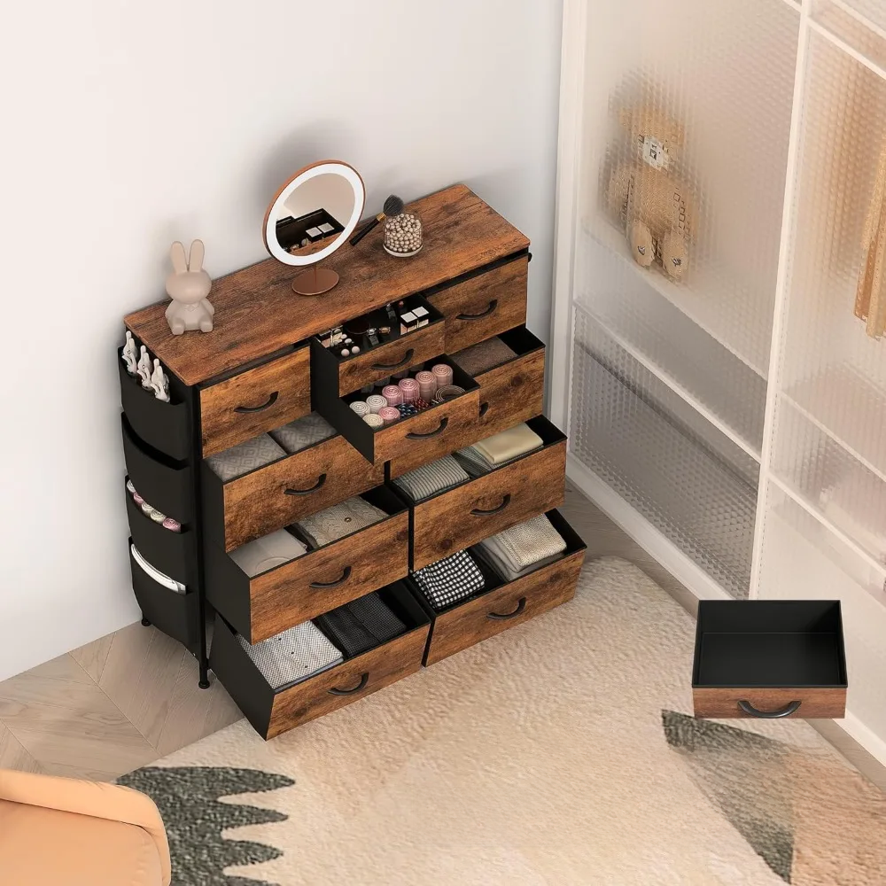 Deca-Drawer Deluxe 10-Drawer Dresser with Side Pockets and Hooks for Comprehensive Organization