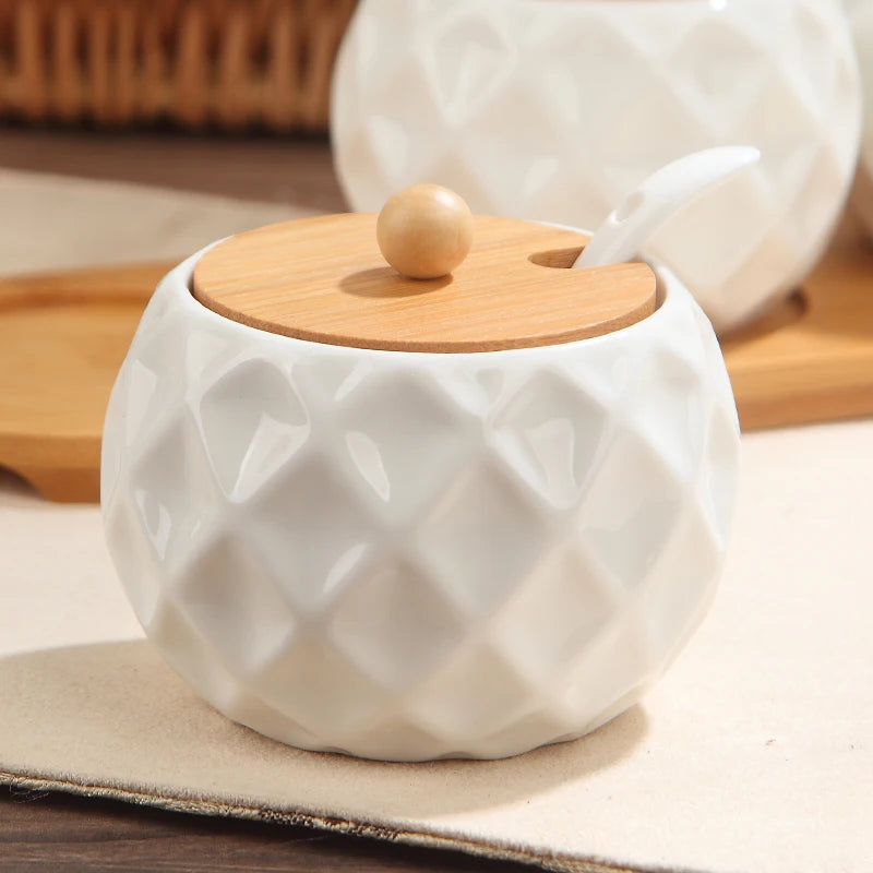 PrismSpice Textured Ceramic Spice Jars with Bamboo Lids