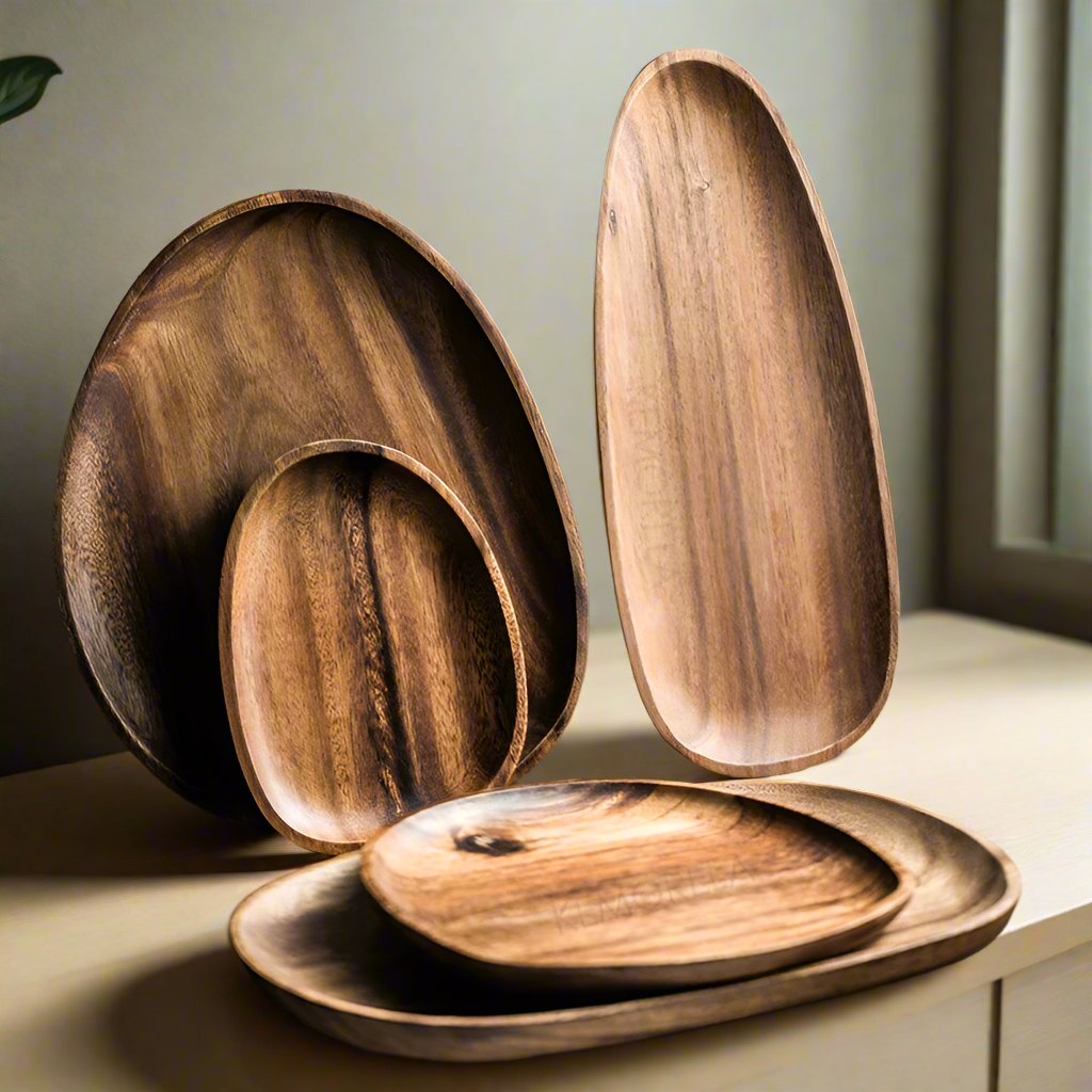 ArtisanOval Handcrafted Acacia Wood Serving Platters for Modest Refined Dining