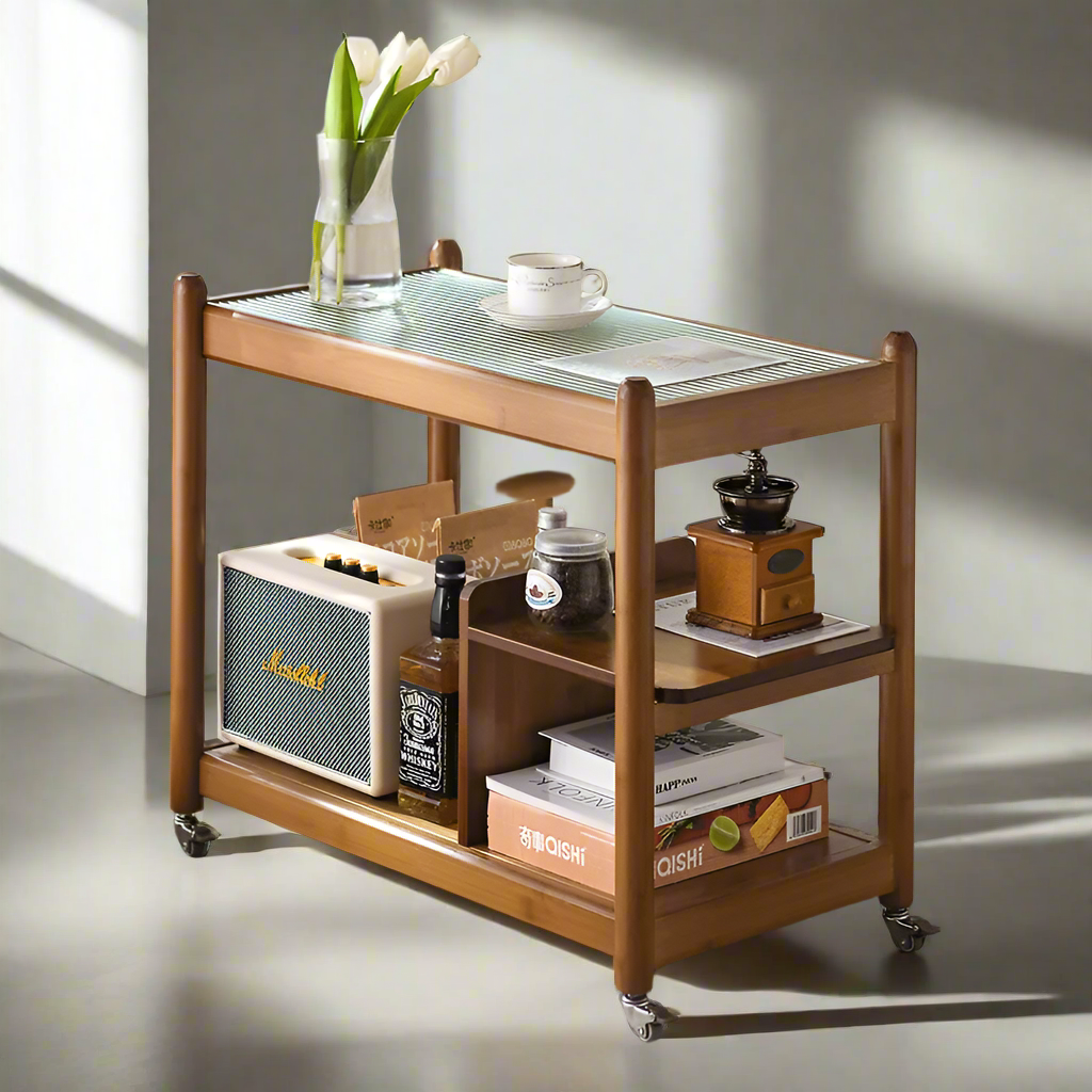 MobileServe Portable Wooden Serving Cart for Home Entertainment