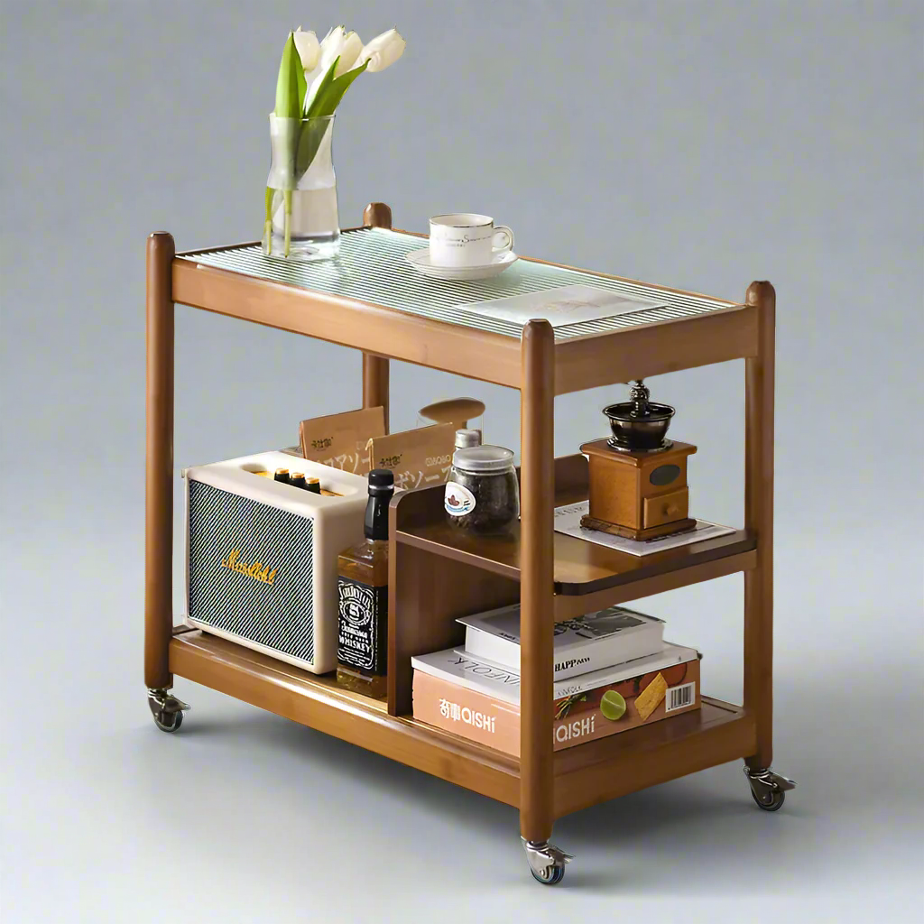 MobileServe Portable Wooden Serving Cart for Home Entertainment