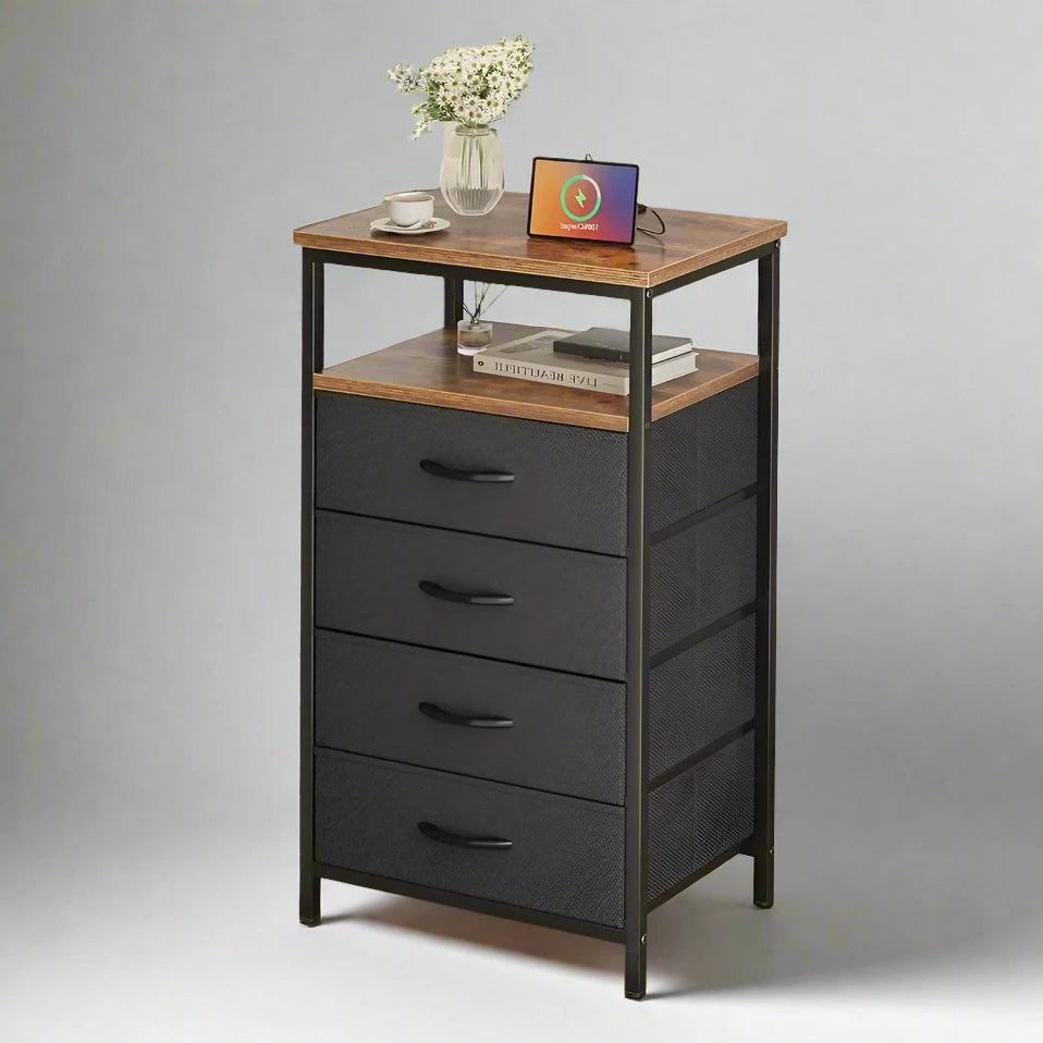 VersaLux Modern Multi-Functional 4-Drawer Nightstand with Integrated Shelf