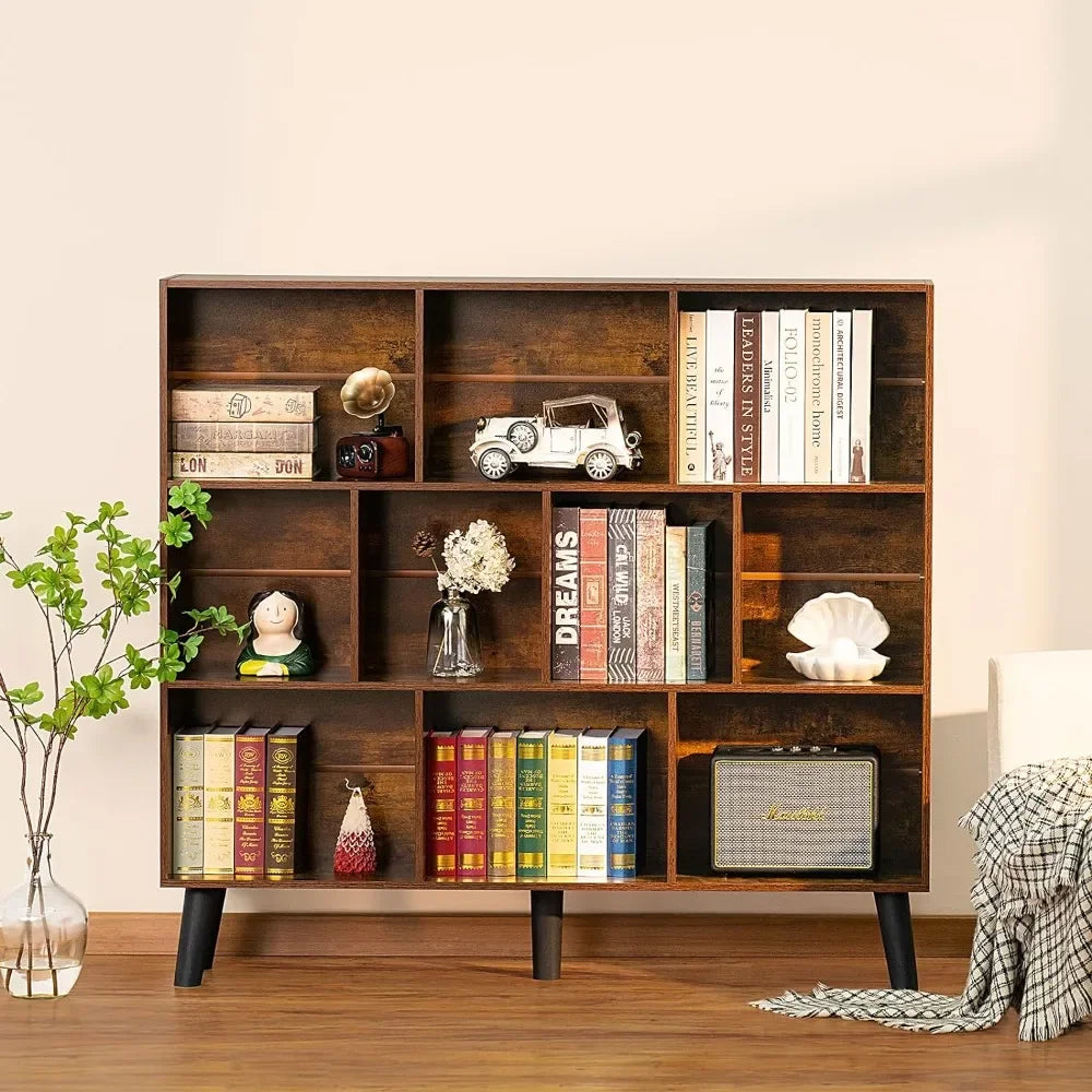 CubicChic 3-Tier Wide Bookcase with Mid-Century Flair and Ample Storage