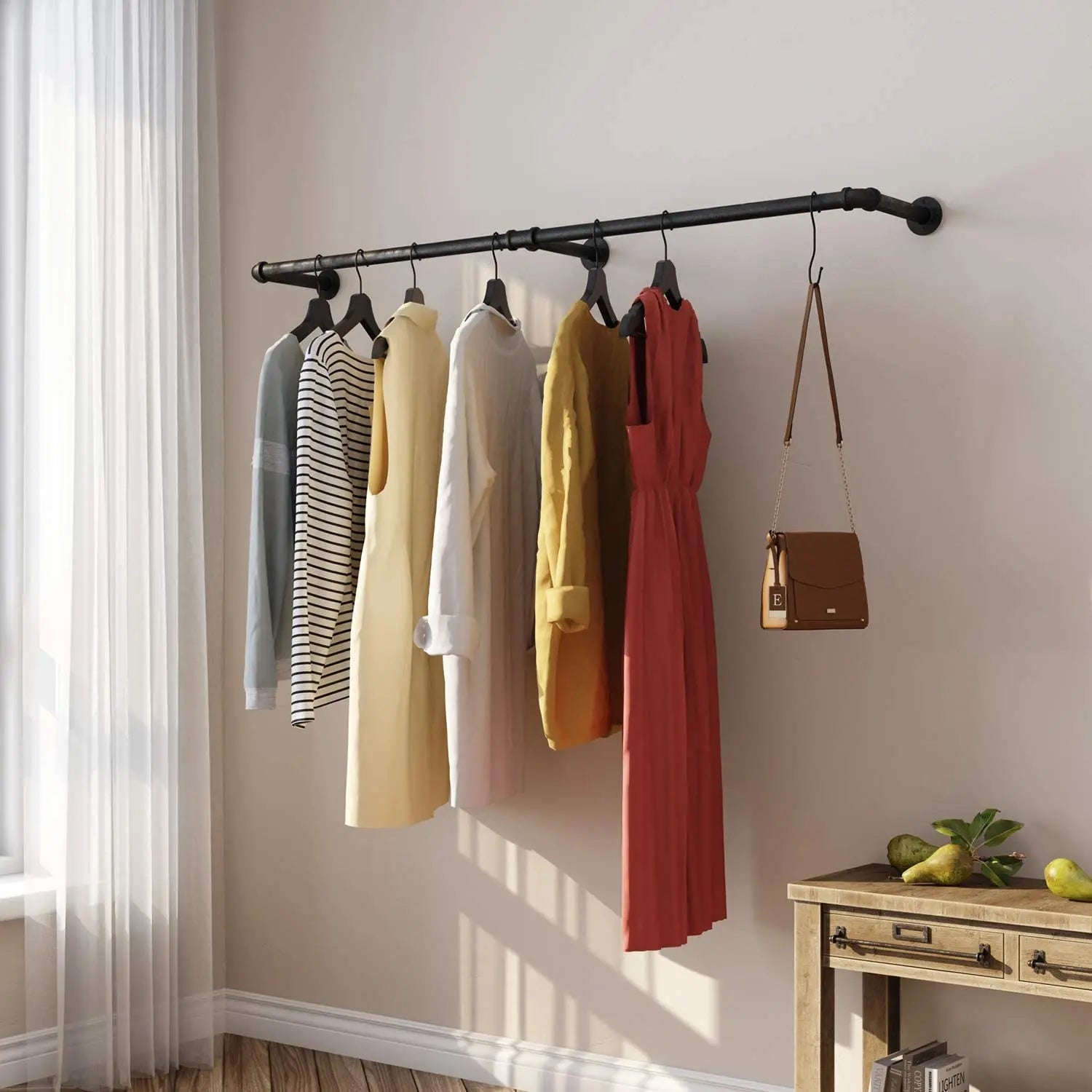 Urban Pipeline Adjustable Wall-Mounted Clothes Rack with Industrial Flair