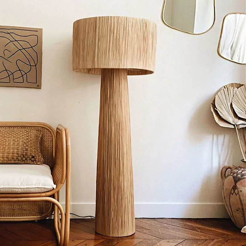 TatamiFlair Handwoven Japanese-Inspired Floor Lamp with Wabi-Sabi Aesthetics