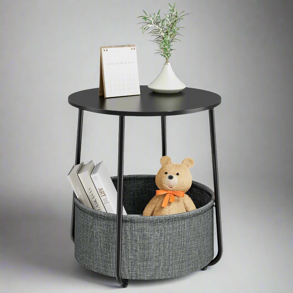 WhiskerRest Minimalist Side Table with Pet-Friendly Basket