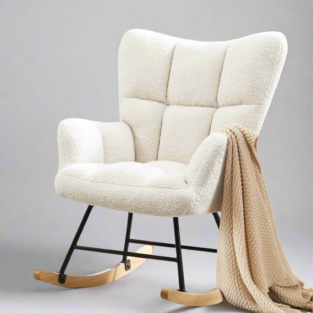 CozyGlide Cocoon Teddy Fabric Upholstered Rocking Armchair