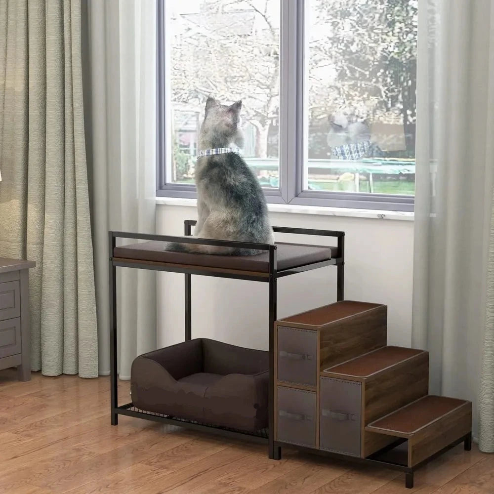 LoftyCats Black Stylish Window Perch Lounge with Multi-Tiered Design