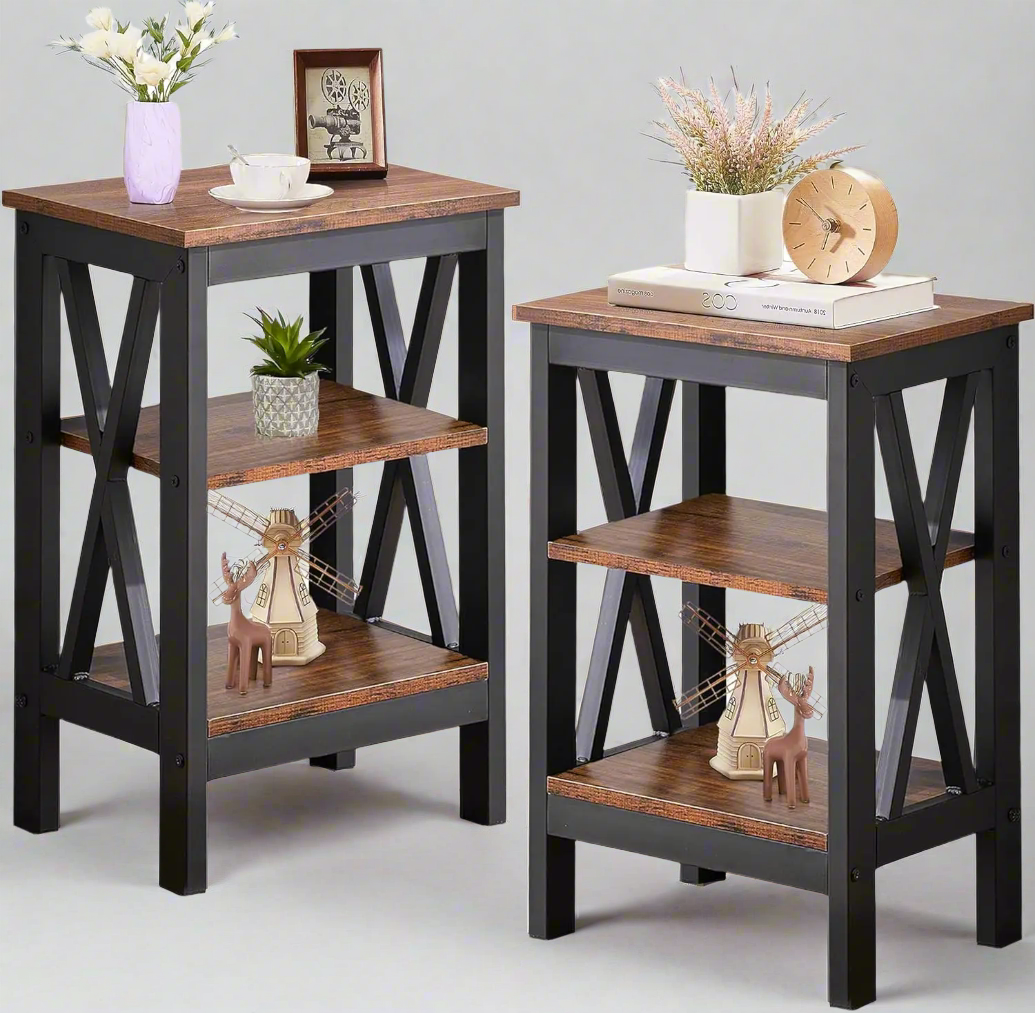 TwinShelves Contemporary 3-Tier End Table Set for Efficient Storage and Style