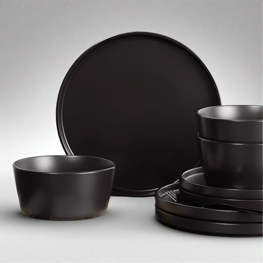 ModernMatte Noir Luxury 8-Person Stoneware Presentation & Dining Set