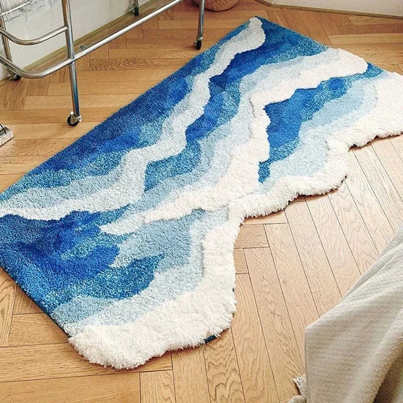 Coastal Comfort Plush High-Quality Japanese Blue Sea-Inspired Floor for Aesthetic Spaces