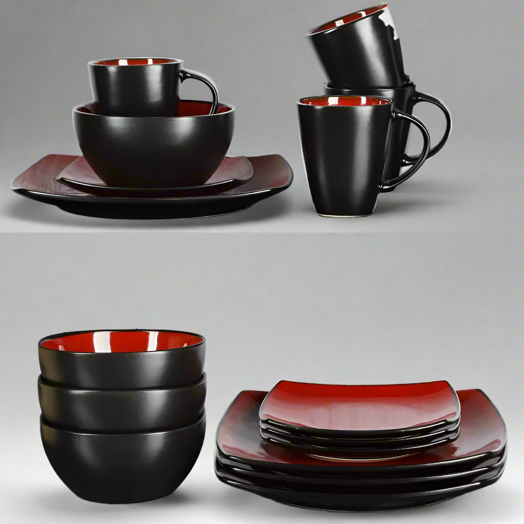 ScarletServe Complete 16-Piece Red Ceramic Dinnerware Set for Modern Entertaining