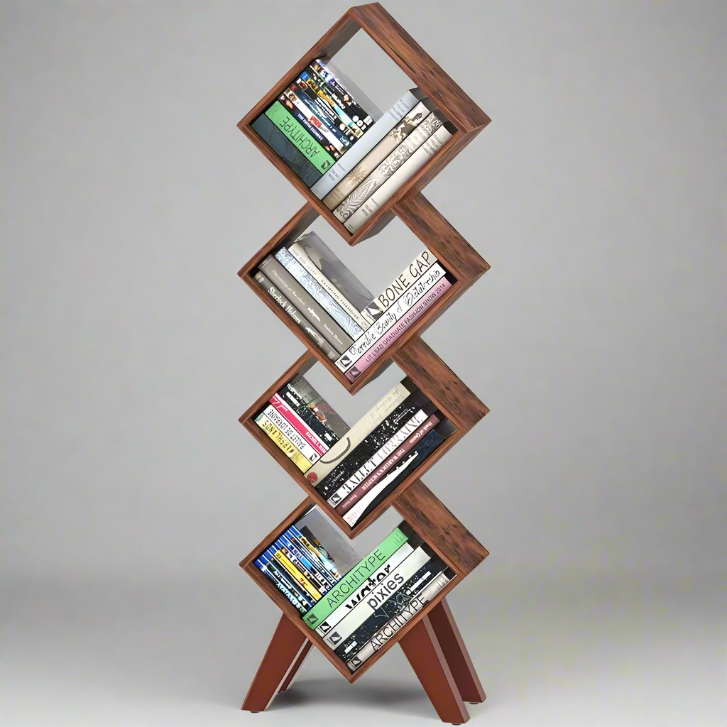 Geometric Vanguard Compact Industrial-Flair Four-Tier Bookcase for Modern Spaces