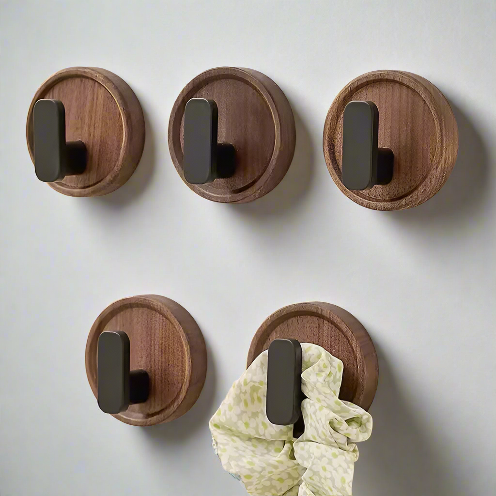 WalnutWave Self-Adhesive Wooden Wall Hook for Rustic Homes