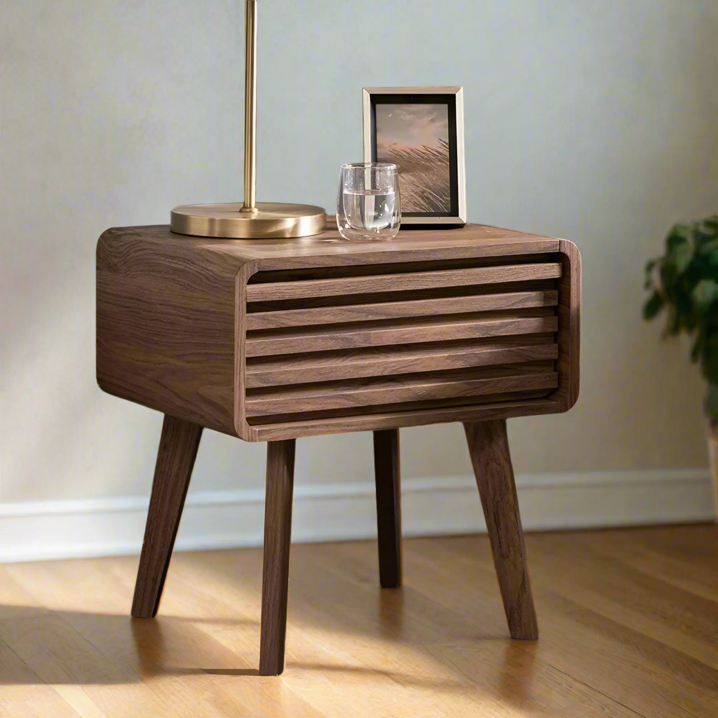 ModernMidwood Compact Retro-Style Bedside Table with Mid-Century Flair