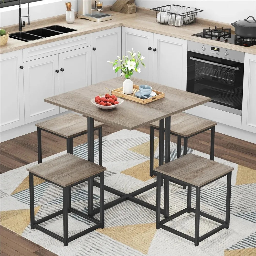 Urban Loft 5-Piece Compact Dining Ensemble with Square Table & Stools