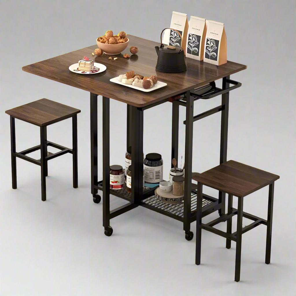 Dine & Unwind 3-Piece Folding Table Set with Built-In Wine Rack and Hanging Stools