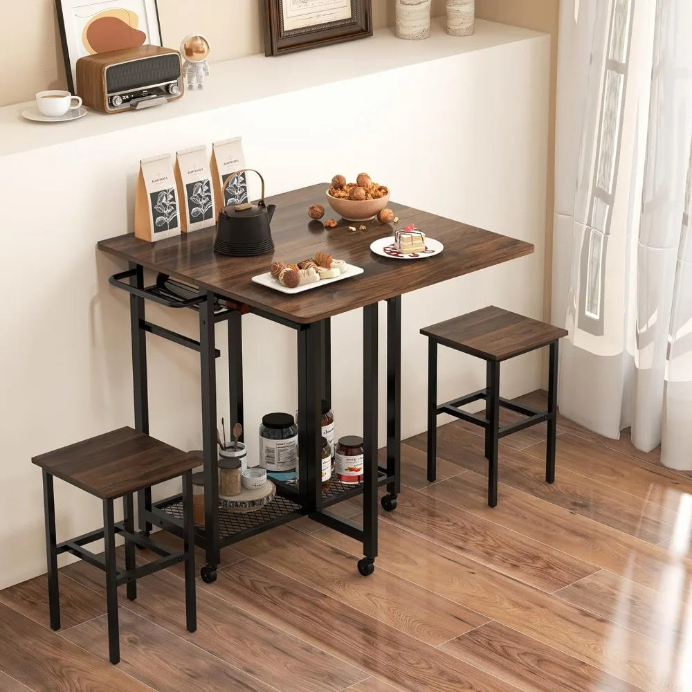 Dine & Unwind 3-Piece Folding Table Set with Built-In Wine Rack and Hanging Stools