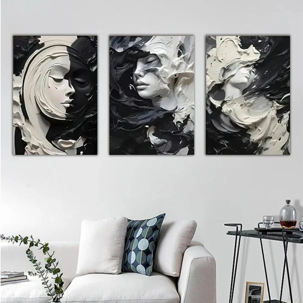 Monochrome Muse Black & White Abstract Woman 3D Portrait Canvas (No Frame)