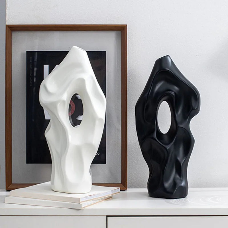 FluidSilhouette Black and White Abstract Vases for Striking Decor