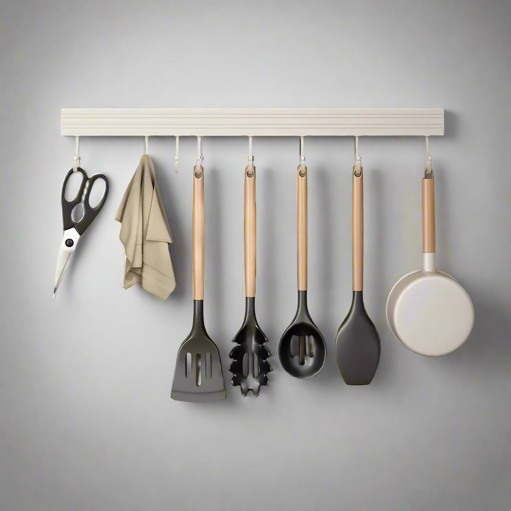 Alabaster Array Sleek Space Aluminum Kitchen Organizer Rod with Multiple Hooks