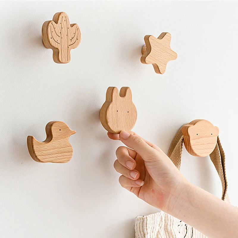 WoodlandWhimsy Artisanal Beech Wood Animal Hooks for Charming Home Organization