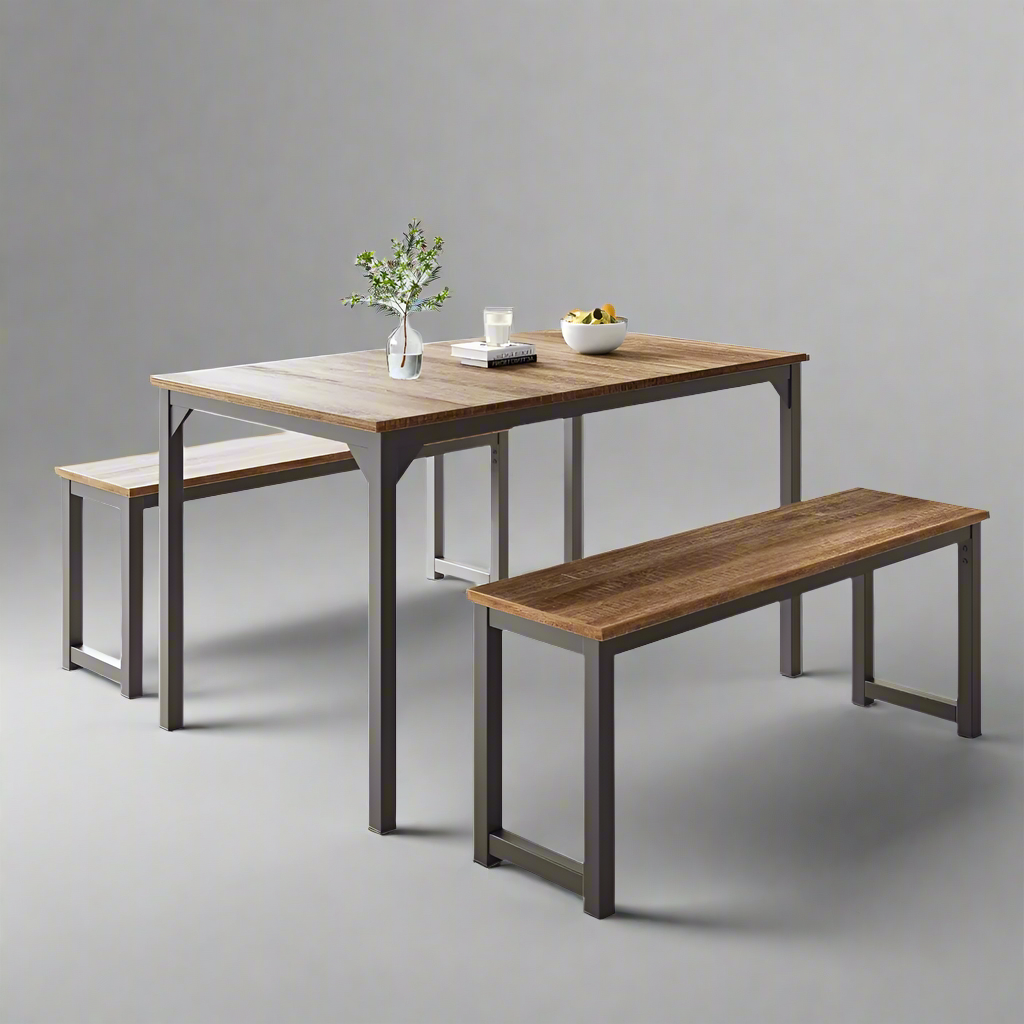 ElegantEase Minimalist Dining Table and Bench Ensemble for Four