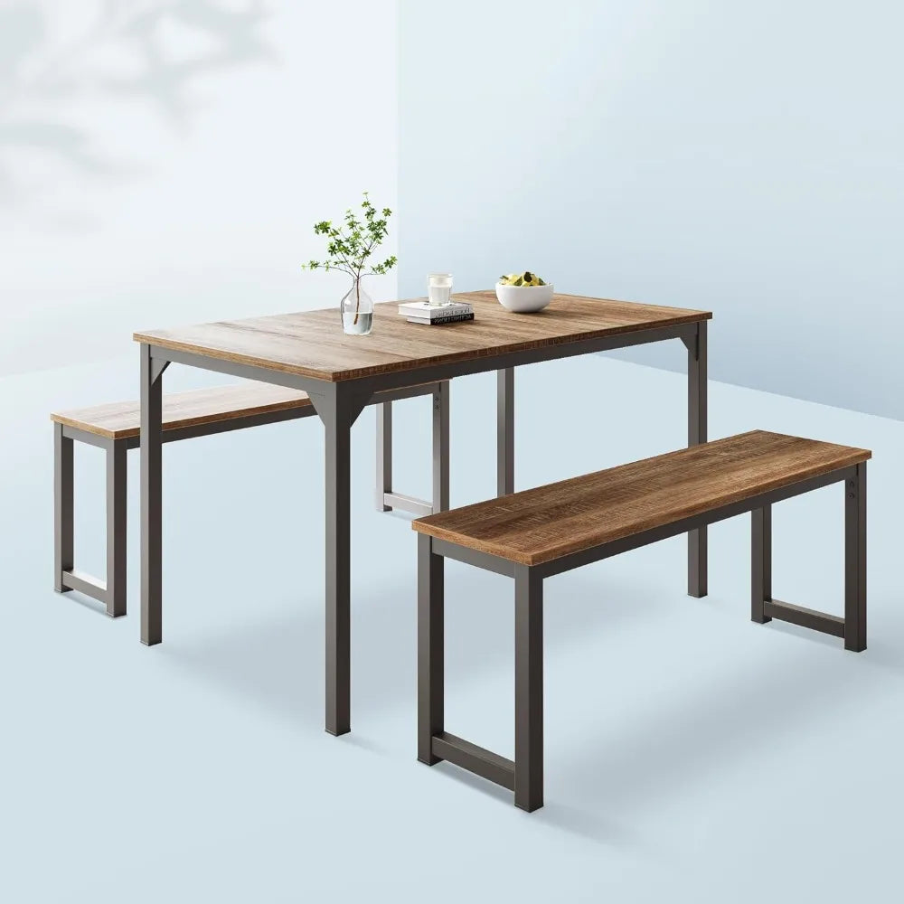 ElegantEase Minimalist Dining Table and Bench Ensemble for Four