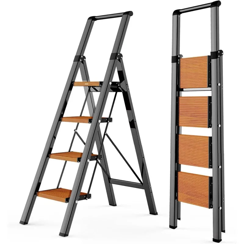 StepMate 4-Step Folding Ladder with Wide Anti-Slip Pedals and Handgrip