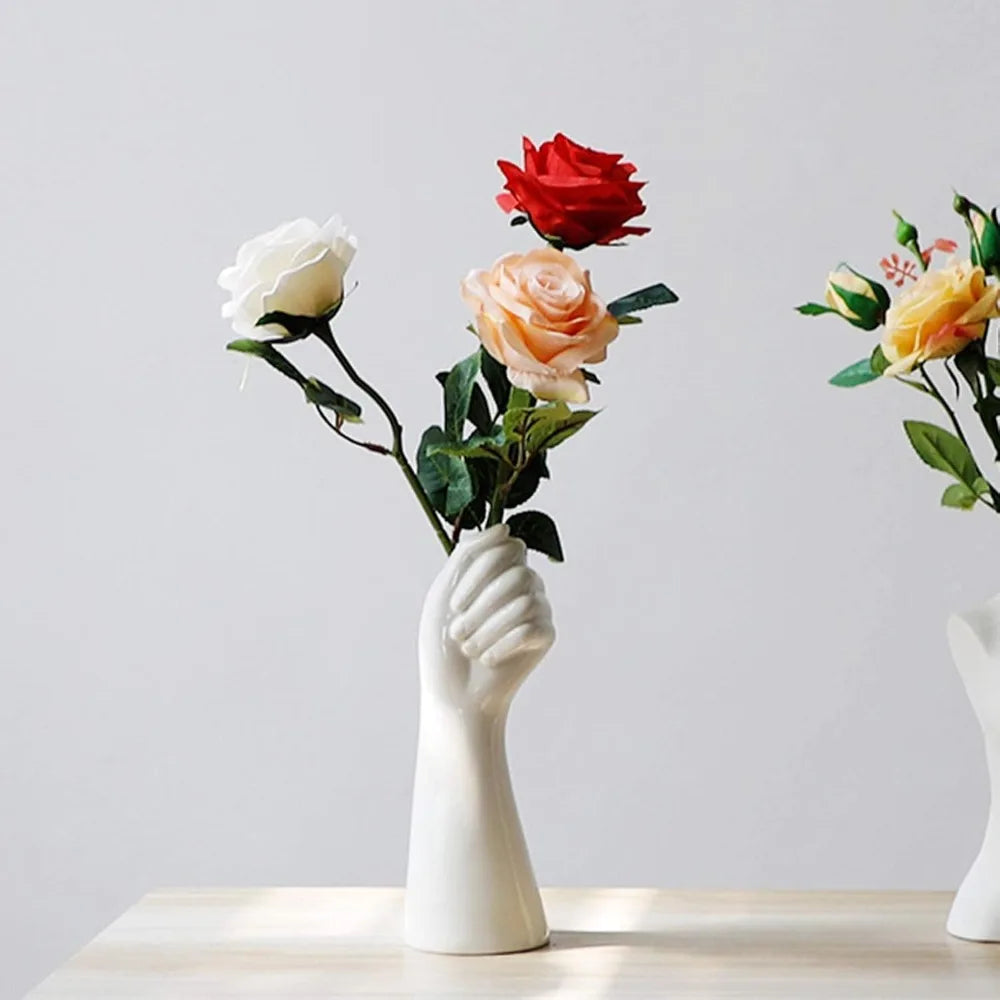 SereneGrasp Artistic Ceramic Hand Vase for Artistic Floral Aesthetics