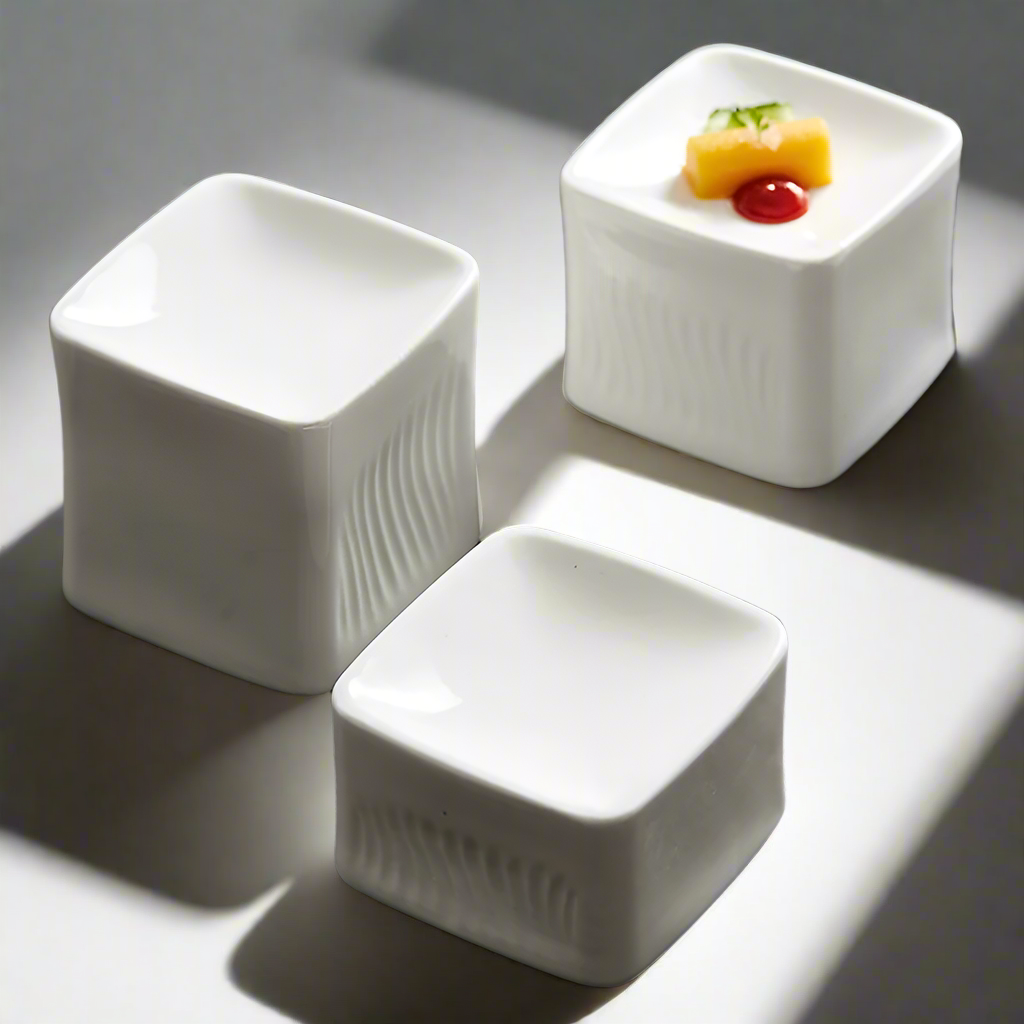 CubeServe Artistic White Ceramic Dishes for Culinary Presentation