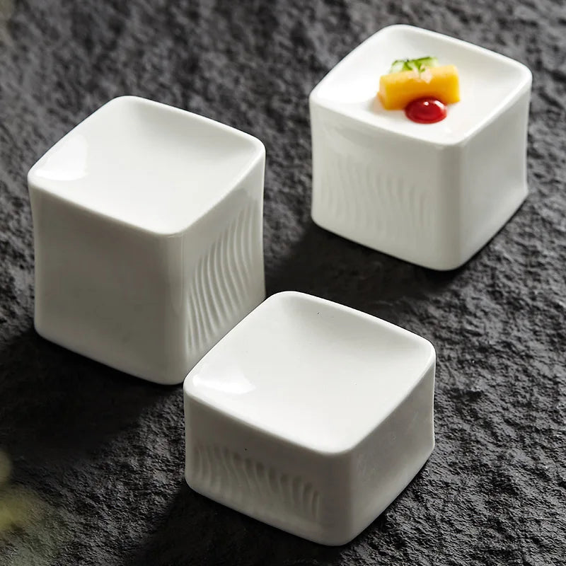 CubeServe Artistic White Ceramic Dishes for Culinary Presentation