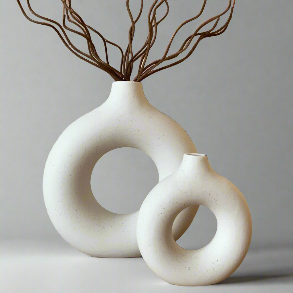 CircleZen Japanese-Inspired Ceramic Donut Vase for Harmonious Living