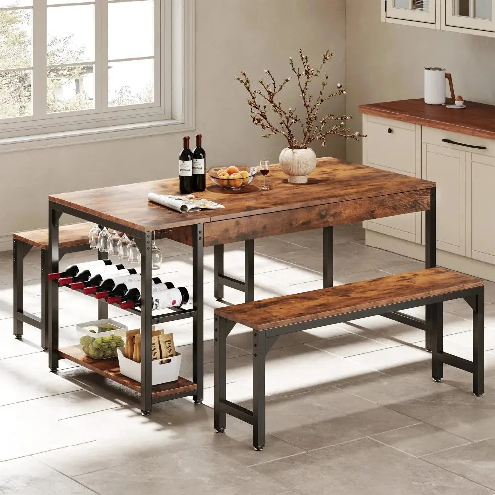 DineVista Elite 63" Full Premium and Space-Saving Dining Set with Integrated Wine Bar