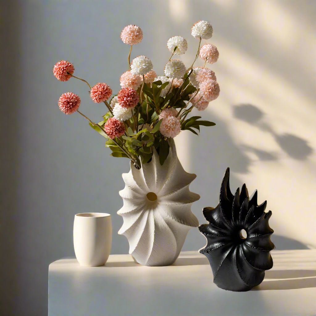 SpiralBloom Artistic Ceramic Vases with Flowing Design