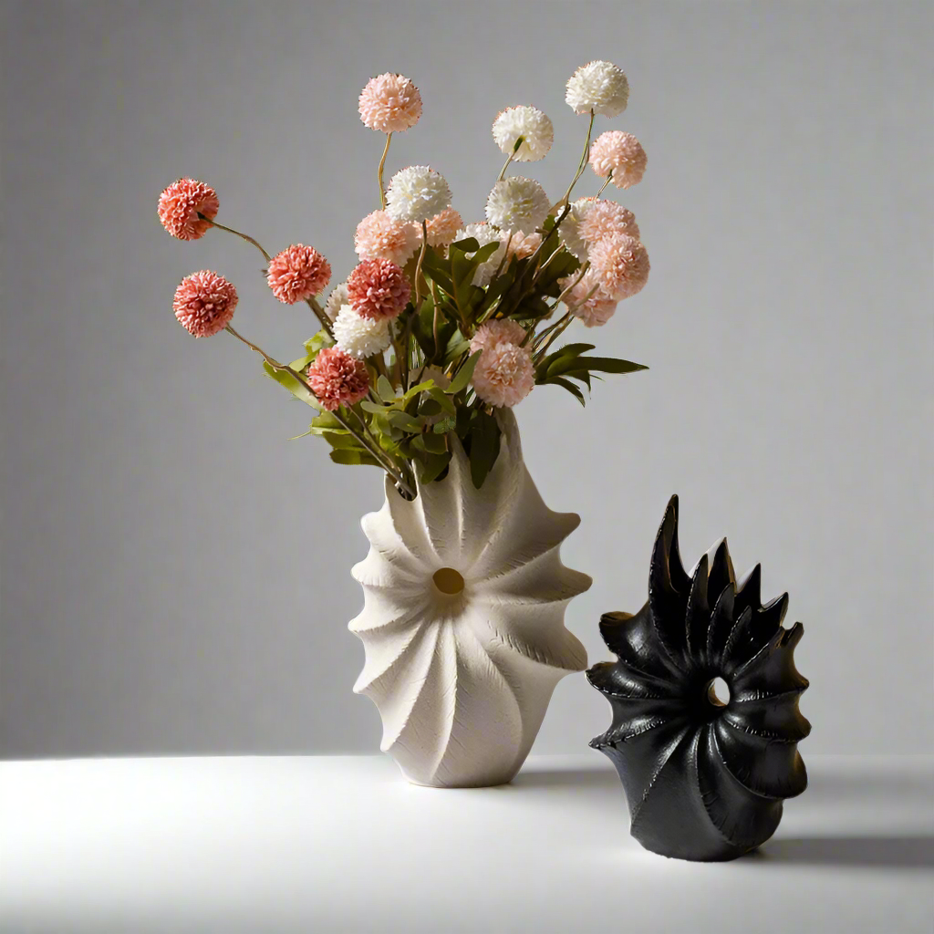 SpiralBloom Artistic Ceramic Vases with Flowing Design