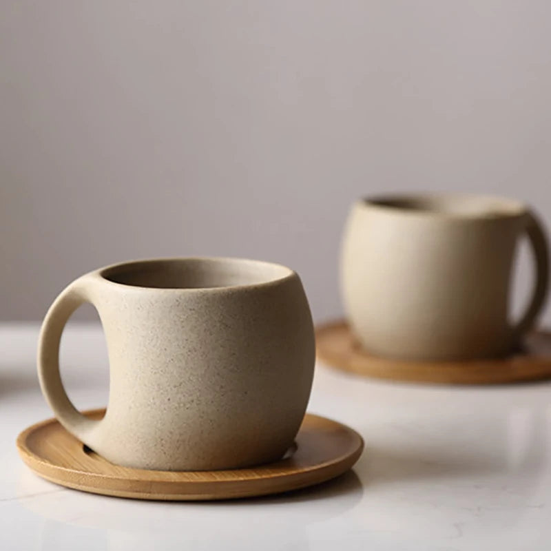 SimpleSip Organic-Inspired Ceramic Cup and Bamboo Saucer Duo