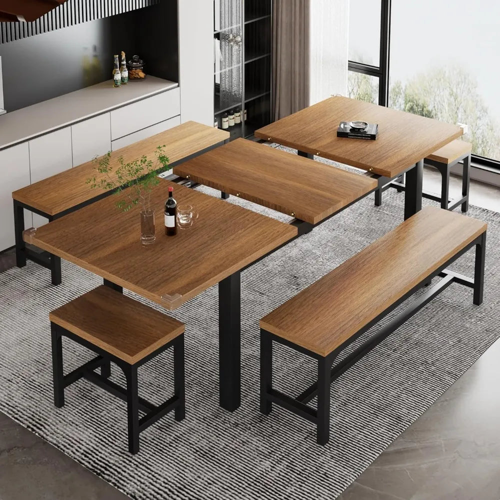 Versatile Valor Full 5-Piece Extendable Dining Suite with Bench Chairs