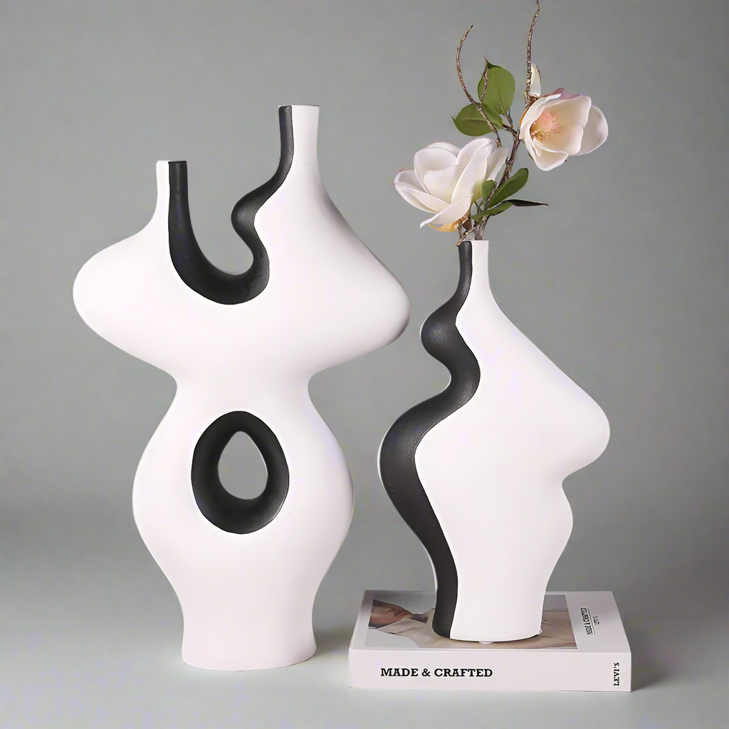 CurveContrast Striking Dual-Tone Ceramic Vases for Contemporary Decor