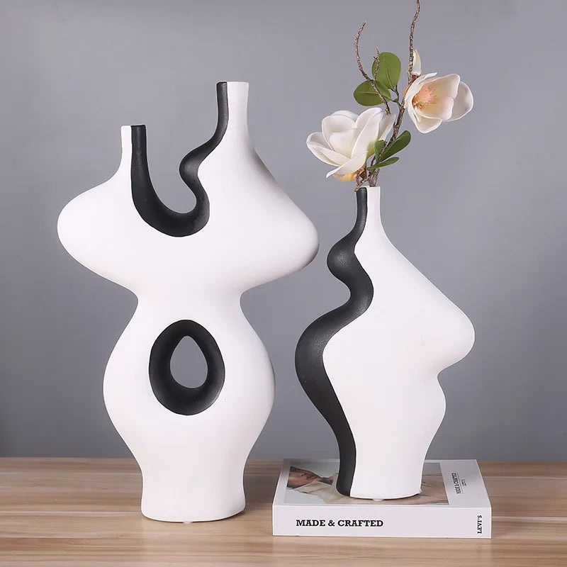 CurveContrast Striking Dual-Tone Ceramic Vases for Contemporary Decor