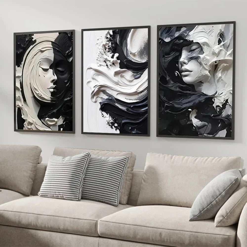 Monochrome Muse Black & White Abstract Woman 3D Portrait Canvas (No Frame)