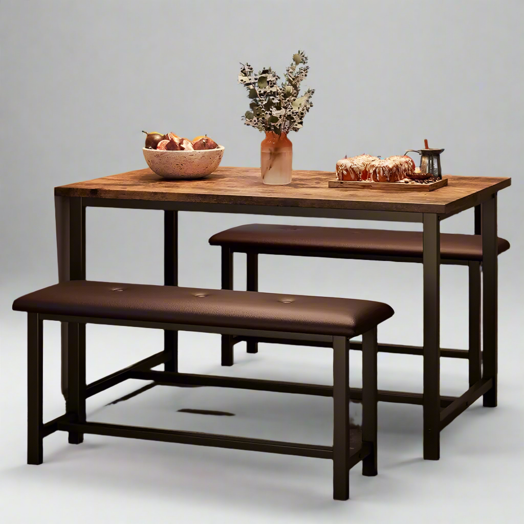 RusticEssentials Minimalist Rustic Dining Table and Bench Set