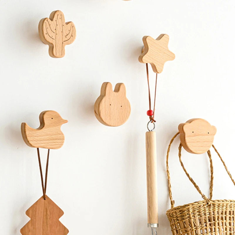 WoodlandWhimsy Artisanal Beech Wood Animal Hooks for Charming Home Organization