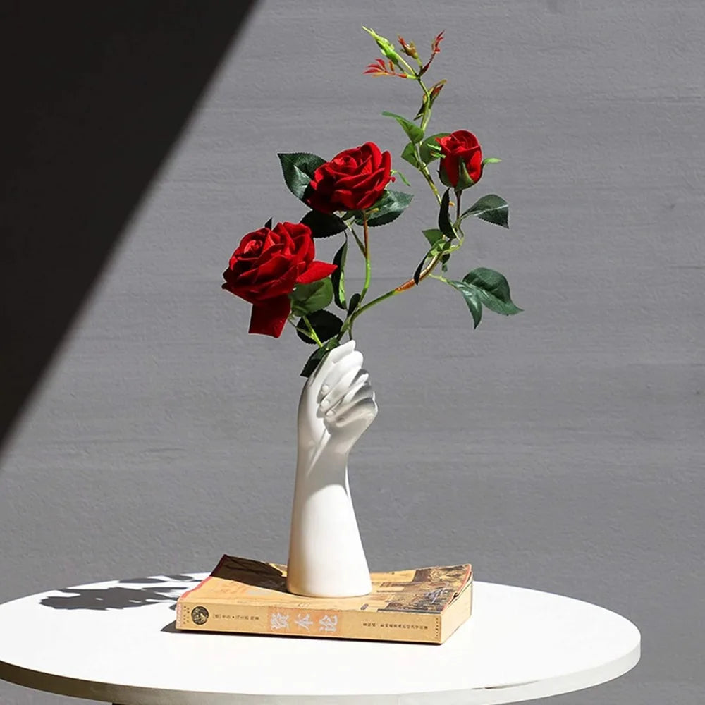 SereneGrasp Artistic Ceramic Hand Vase for Artistic Floral Aesthetics