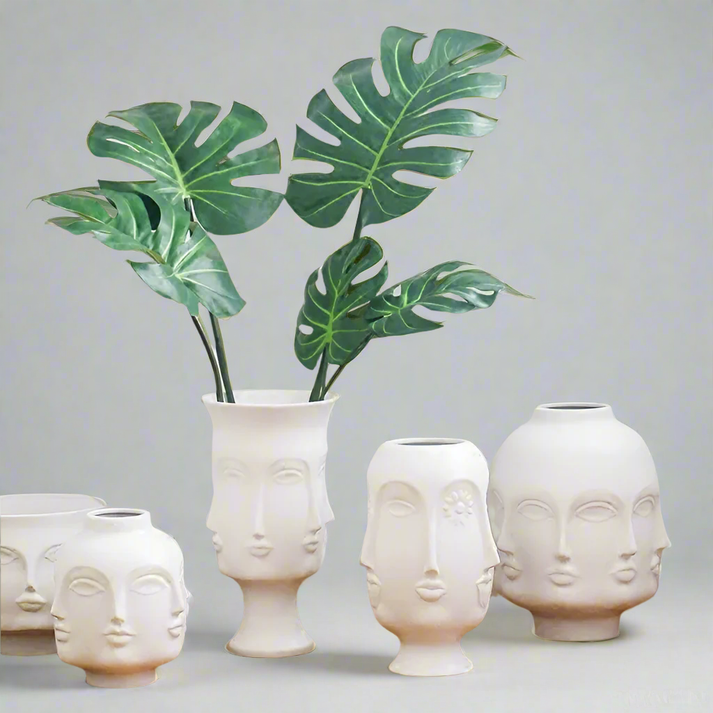 FacetedFlora Expressive Ceramic Face Vase for Artistic Displays