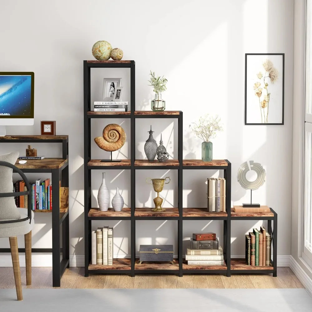 ArchiveAscent 14-Shelf Industrial-Chic Ladder Bookcase for Versatile Corner Storage