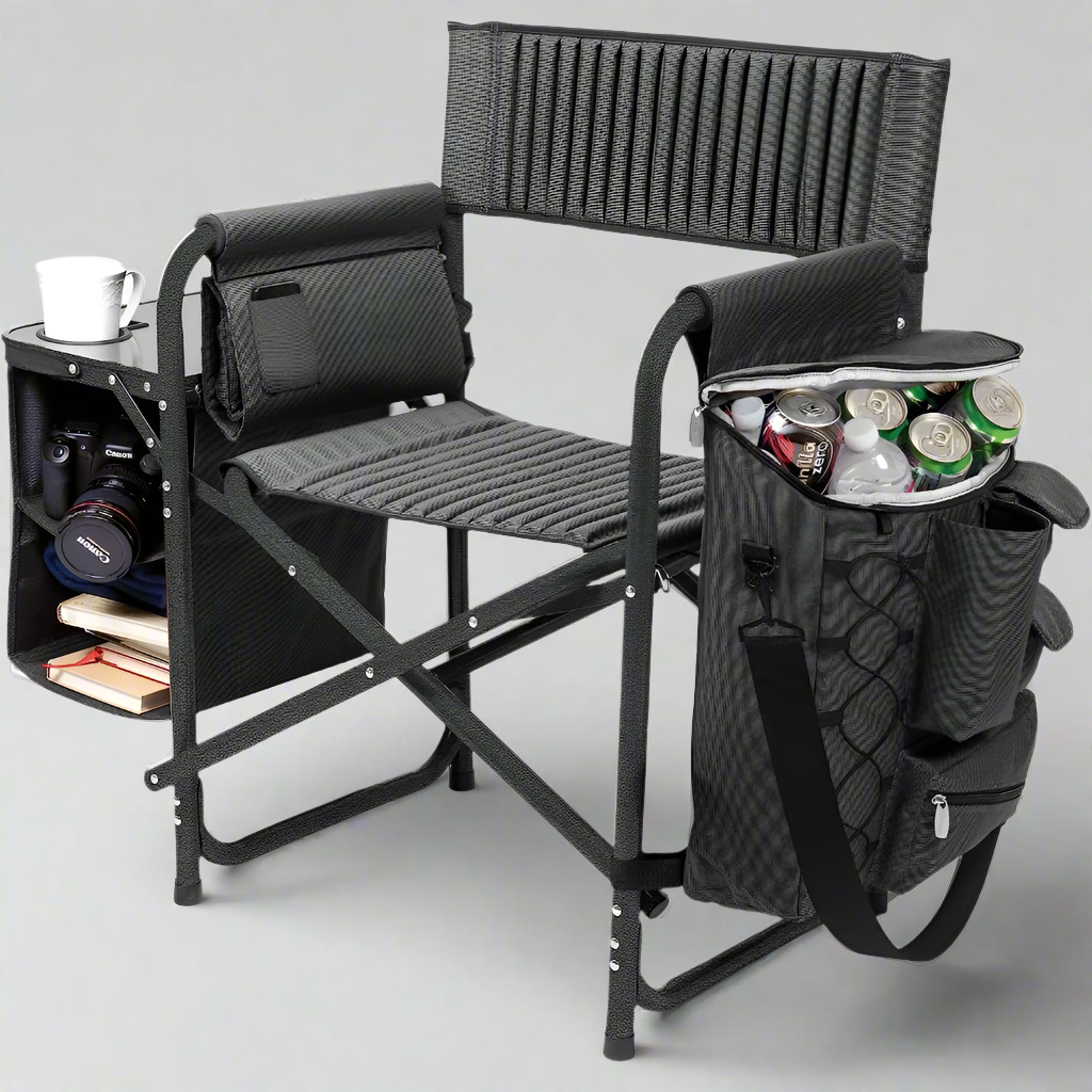 Nomad's Retreat Deluxe Folding Chair with Integrated Accessories for Home and Outdoors