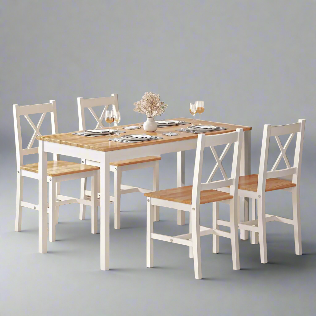 Countryside Charm Rustic 5-Piece Wooden Dining Set for Cozy Meals